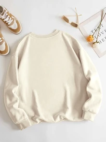 IslaSuriya Women's Letter Pattern Casual Everyday Long Sleeve Sweatshirt - Beige - View 2