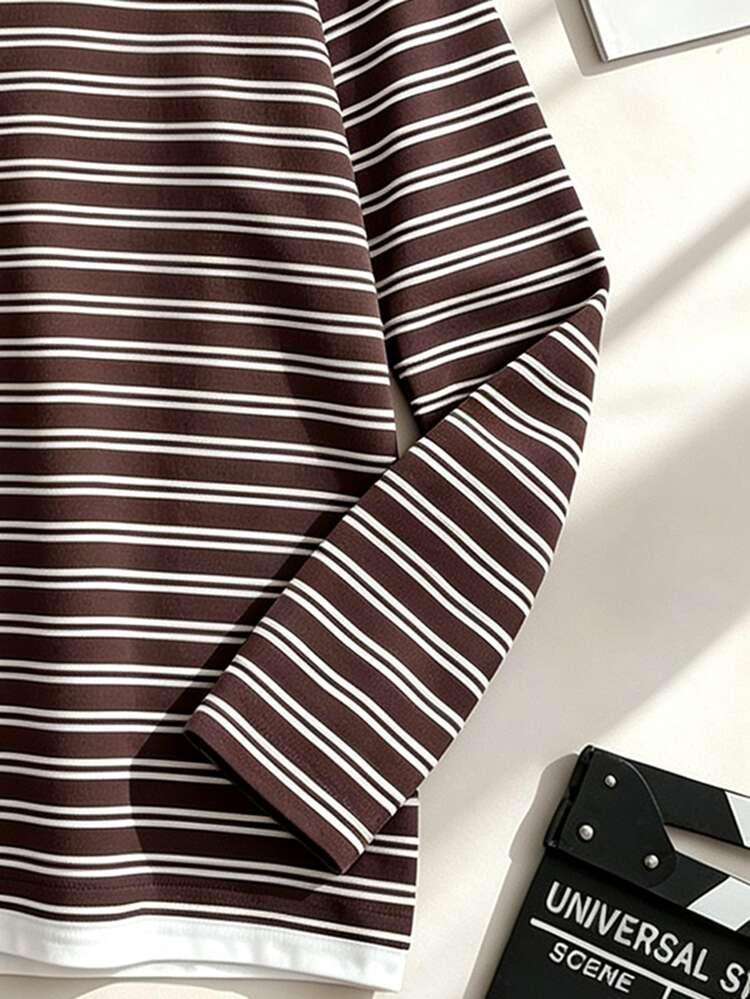 SHEIN Teen Boys Colorblock Collar Casual Spring/Autumn T-Shirt - Brown - View 4