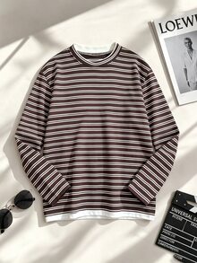 SHEIN Teen Boys Colorblock Collar Casual Spring/Autumn T-Shirt - Brown - View 5