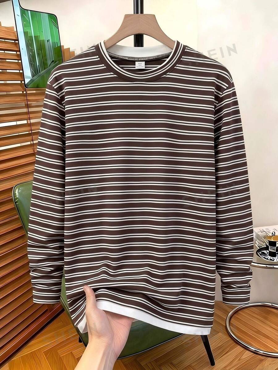 SHEIN Teen Boys Colorblock Collar Casual Spring/Autumn T-Shirt - Brown - View 1