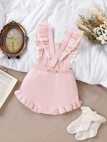 SHEIN Baby Girls Sweater Onesies, Infant Baby Knit Pullover Romper Jumpsuit, Comfortable For Spring/Summer And Autumn/Winter, Fashionable Versatile Pink And Light Pink, Suitable For Daily Wear, Outings And Travel - Pink - View 2