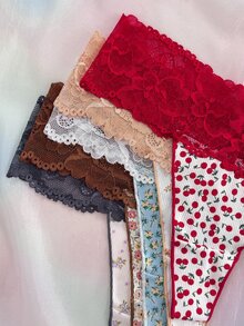 Nora Wilde 5PCS Floral Lace Digital Print Women's Thong Panties, Soft And Comfortable, Suitable For Daily Wear, Sweet And Cute, Perfect For Dates And Parties. - Multicolor - View 3