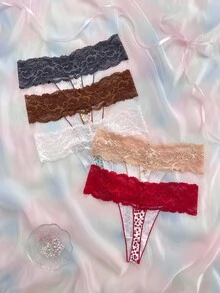 Nora Wilde 5PCS Floral Lace Digital Print Women's Thong Panties, Soft And Comfortable, Suitable For Daily Wear, Sweet And Cute, Perfect For Dates And Parties. - Multicolor - View 1