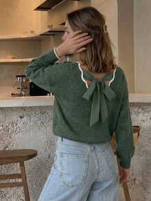 Serisse Women's Minimalist Versatile Colorblock Long Sleeve Sweater For Daily Commute - Green - View 3