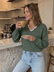 Serisse Women's Minimalist Versatile Colorblock Long Sleeve Sweater For Daily Commute - Green - View 6