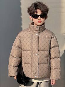 DAZY Tween Boy Winter Casual Versatile Warm Jacket - Brown - View 1