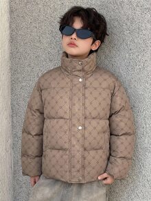 DAZY Tween Boy Winter Casual Versatile Warm Jacket - Brown - View 3