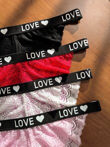 Divavoom 4 chiếc quần lót nữ size lớn bằng ren, cạp lưng chữ - Nhiều màu - Xem 6