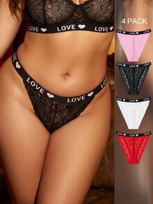 Divavoom 4 chiếc quần lót nữ size lớn bằng ren, cạp lưng chữ - Nhiều màu - Xem 2