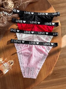 Divavoom 4 chiếc quần lót nữ size lớn bằng ren, cạp lưng chữ - Nhiều màu - Xem 1