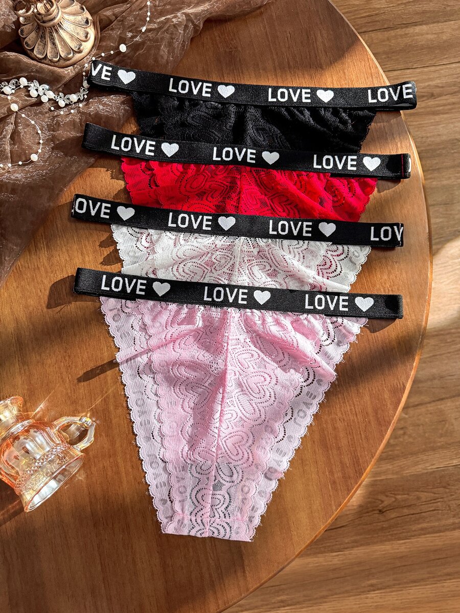 Divavoom 4 chiếc quần lót nữ size lớn bằng ren, cạp lưng chữ - Nhiều màu - Xem 1