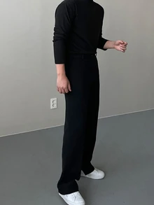 DAZY 春秋男士韓系通勤直筒開衩褲腳長褲 - 黑色 - 查看 6