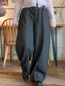 Dazy Plus Elastic Waist Loose Striped Curved Leg Jeans, Casual Retro Versatile Spring/Autumn New Style For Girls - Dark Wash - View 6