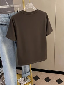Resyla 女款夏季休閒 3D 花卉裝飾 T-shirt 早午餐深棕色 - 摩卡棕 - 查看 2