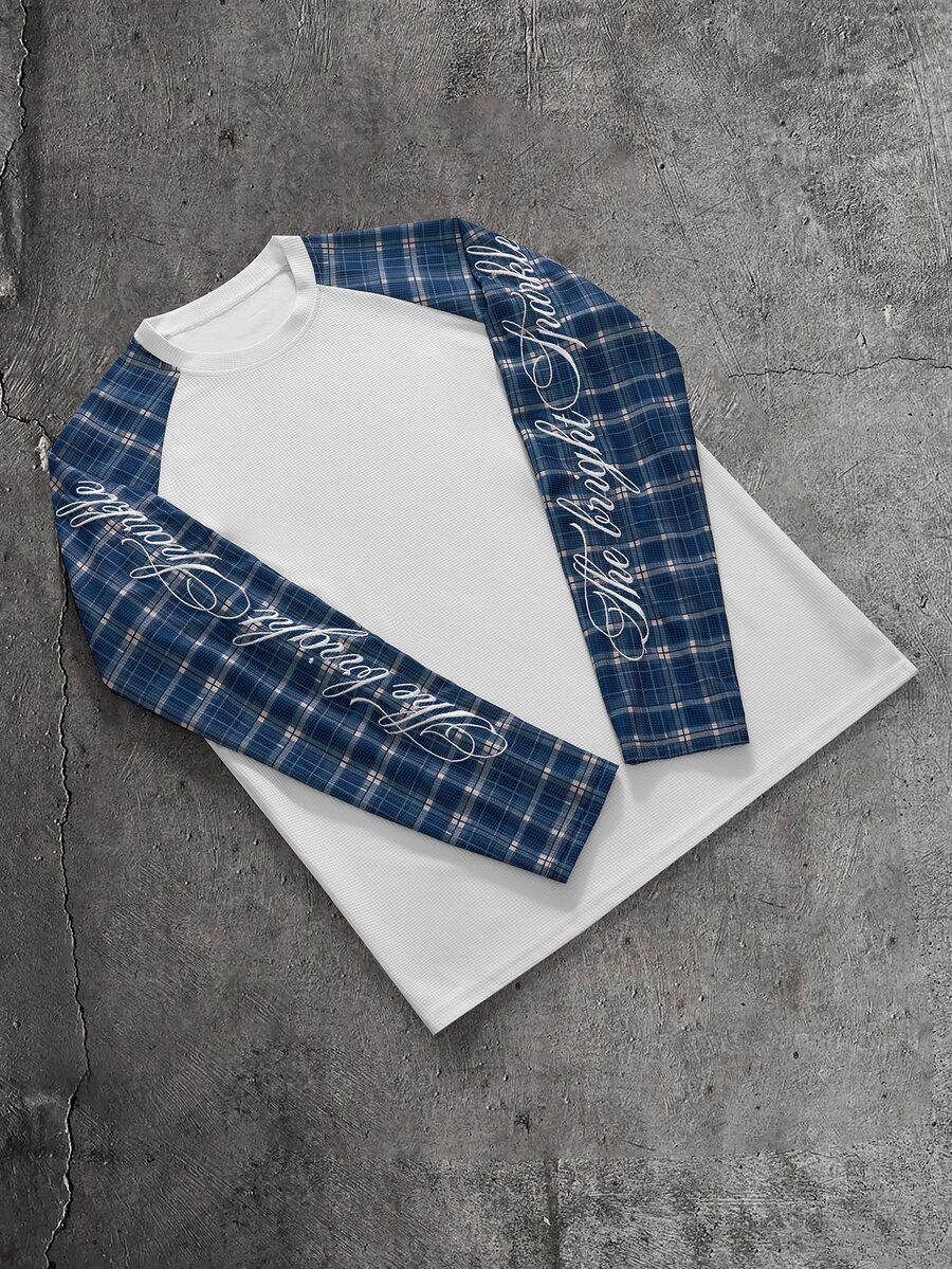 AXEPEAK Men's Letter Print Casual Daily Long Sleeve T-Shirt - White - View 1