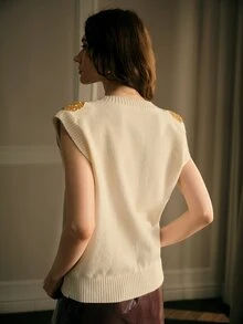 MOTF ROMPI SWEATER WANITA BORDIR PAYET LEHER V - Aprikot - View 4