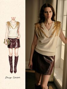 MOTF ROMPI SWEATER WANITA BORDIR PAYET LEHER V - Aprikot - View 8