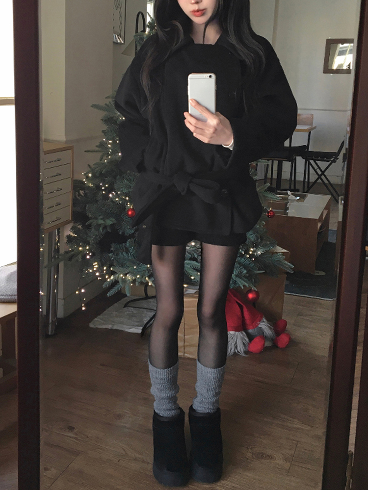 DAZY Women's Solid Color Long Sleeve Korean Style Overcoat School - Black - View 4
