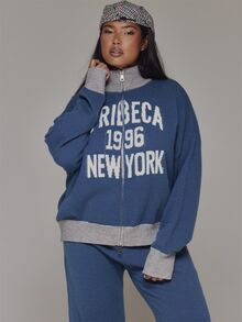 MUSERA Size Blue Contrast Knitted Graphic Cardigan Winter Fall Women Outfit Casual - Multicolor - View 1
