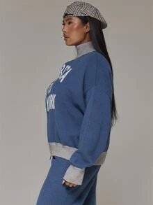 MUSERA Size Blue Contrast Knitted Graphic Cardigan Winter Fall Women Outfit Casual - Multicolor - View 4