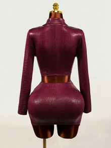 Mistrie Women's Slim Fit Long Sleeve Blazer Suit Set - Burgundy - View 7