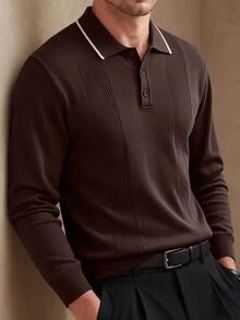 Core Aspect Men's Old Money Style, Mature, Fashionable Long Sleeve Casual Sweater - Coffee Brown - View 3