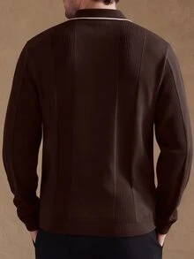 Core Aspect Men's Old Money Style, Mature, Fashionable Long Sleeve Casual Sweater - Coffee Brown - View 2