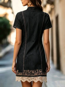 Balvessa Women's Half-Zip Casual Everyday Summer Dress - Black - View 2
