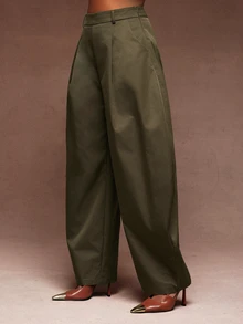Vixey Women's Solid Color Casual Versatile Everyday Long Pants - Army Green - View 5