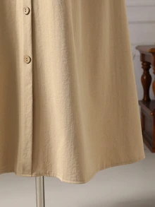 Rometta Plus Size Women's Petal Sleeve Lace Bow Button Elegant Dress Fall - Khaki - View 5