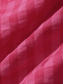 DAZY Summer Autumn Loose Lace Patchwork Plaid Long Women's Nightgown - Hot Pink - View 6