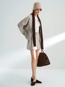 Airaco Women's Casual Solid Color Zip-Up Jacket And Loose Shorts 2 Pieces Set - Khaki - View 4