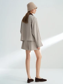 Airaco Women's Casual Solid Color Zip-Up Jacket And Loose Shorts 2 Pieces Set - Khaki - View 5