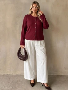 Auralis Autumn/Winter Party Burgundy Flare Sleeve Open Front Plus Size T-Shirt/Vintage/Christmas Fall - Burgundy - View 8