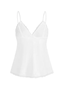 ROMWE Fairycore Women's Solid Color Splice Lace Camisole - White - View 2