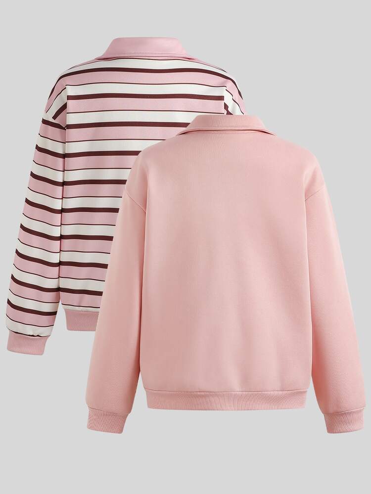 SHEIN Teen Girls Sweatshirts, Pink, Fall Winter, Casual, Long, Outfit, Sleeve, Comfortable, Autumn, Loose, Daily, Zip, Jacket, Style, Streetwear, Cute - Pink - View 2