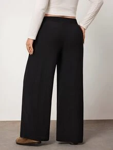 Enliva Plus Size Women's Double-Button Straight Leg Casual Stretch Black Trousers Fall - Black - View 2