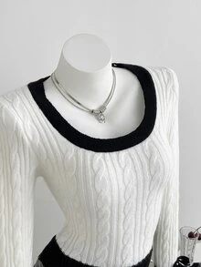 Sunnyshic Women's Elegant Autumn/Winter Daily Party Gathering Photo-Ready Pullover Sweater With Bowknot Cuffs - Multicolor - View 6
