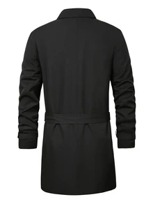 HUEFORM Men's Black Belt With Mid-Length British Style Trench Coat With Lapel, Single-Breasted Business Casual Overcoat,Perfect For A Refined Look. For Men - Black - View 2