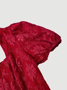 SHEIN MOD 大尺碼紅色短袖中長版A字洋裝，夏季休閒優雅，適合婚禮、生日、雞尾酒會、下午茶、約會之夜、正式場合 - 紅色 - 查看 4
