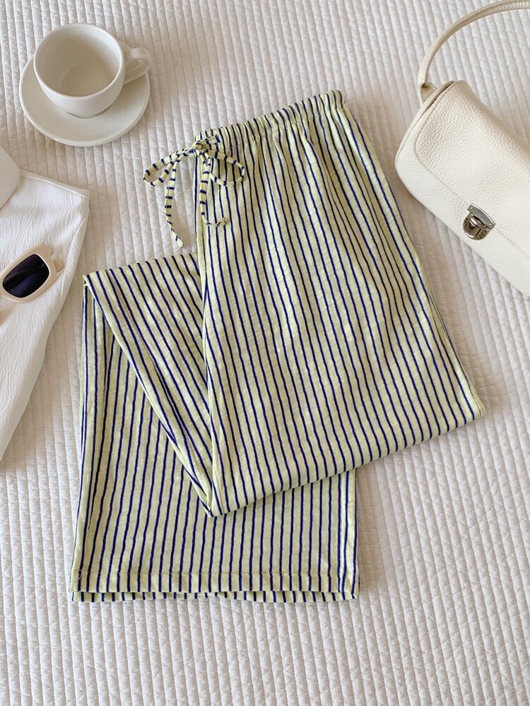 Comfortcana Women's Fine Striped Pattern Bow Straight Leg Loose Fit Pants - Multicolor - View 5