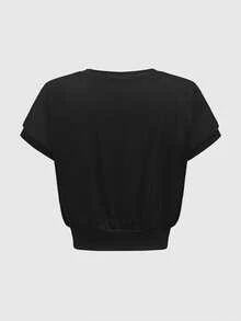 ROMWE Hippie Summer Casual Cat & Letter Graphic Tee - Black - View 2