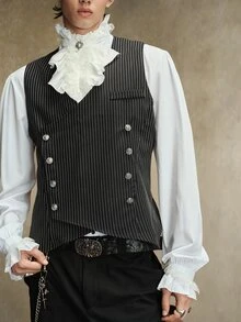 ROMWE MEN Street Life Men's Gothic Striped Napoleon Style Vest - Black - View 2
