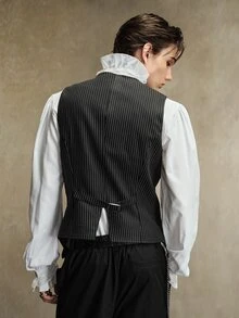 ROMWE MEN Street Life Men's Gothic Striped Napoleon Style Vest - Black - View 3