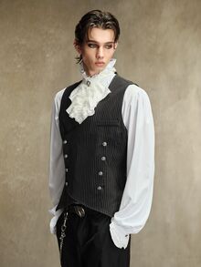 ROMWE MEN Street Life Men's Gothic Striped Napoleon Style Vest - Black - View 4
