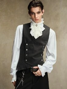 ROMWE MEN Street Life Men's Gothic Striped Napoleon Style Vest - Black - View 6