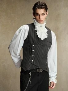 ROMWE MEN Street Life Men's Gothic Striped Napoleon Style Vest - Black - View 1