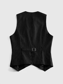 ROMWE MEN Street Life Men's Gothic Striped Napoleon Style Vest - Black - View 8