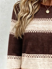 INAWLY Women's Plus Size Outerwear Top, Autumn/Winter New Style, Fashionable Versatile, Multi-Color Striped Print, Crew Neck Sweatshirt - Multicolor - View 5