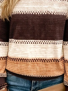 INAWLY Women's Plus Size Outerwear Top, Autumn/Winter New Style, Fashionable Versatile, Multi-Color Striped Print, Crew Neck Sweatshirt - Multicolor - View 4